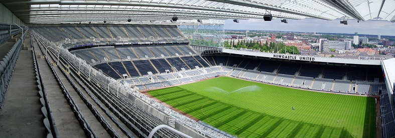 A panorama of St James' Park from the Milburn Stand